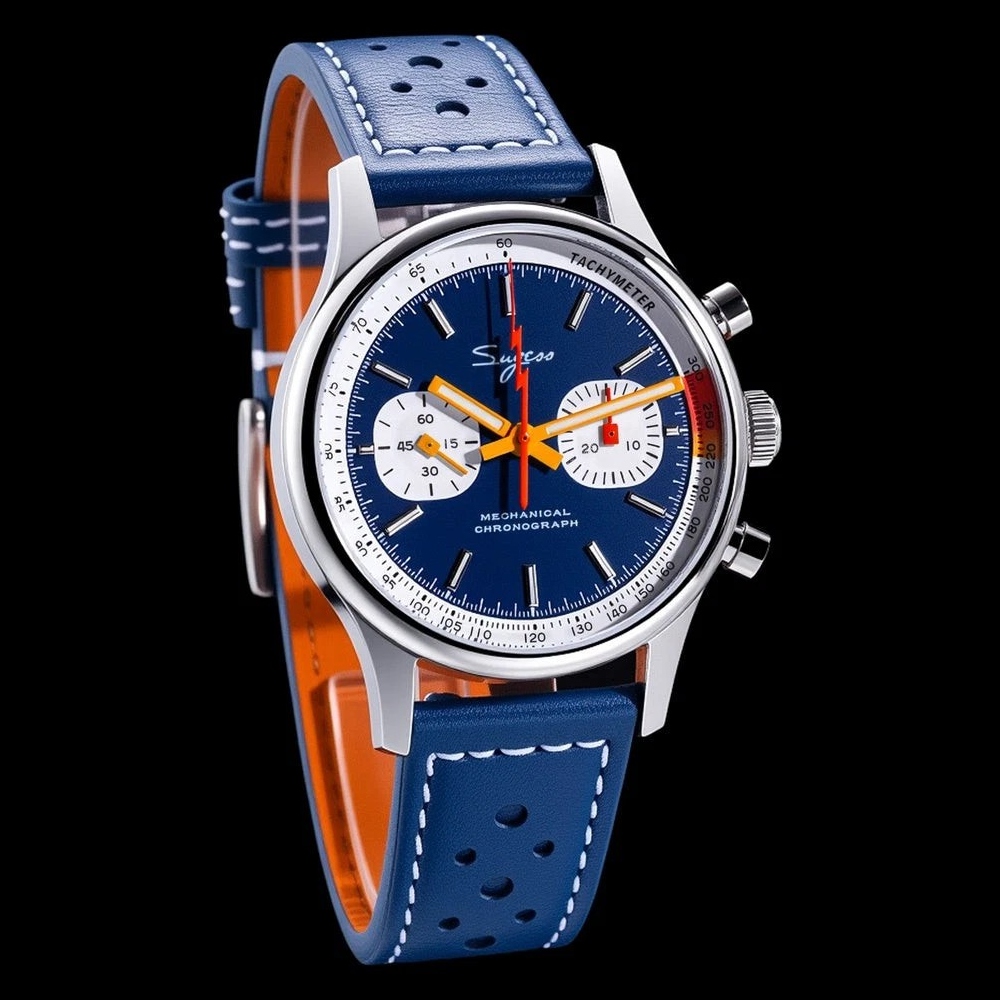 Sugess Chrono Heritage Mens Chronograph Watch Blue Panda Sapphire S387.03.J
