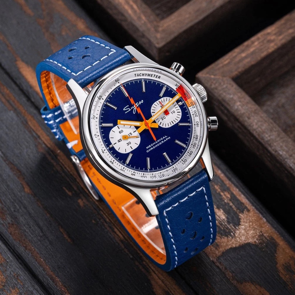 Sugess Chrono Heritage Mens Chronograph Watch Blue Panda Sapphire S387.03.J