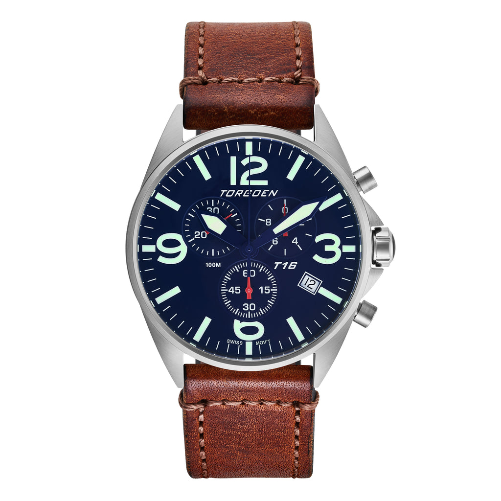 Torgoen T16 Pilot Men's Watch Blue Dial Vintage Leather Strap T16BL44SV / TN/1034 Torgoen T16 Pilot Men's Watch Blue Dial Vintage Leather Strap T16BL44SV / TN/1034