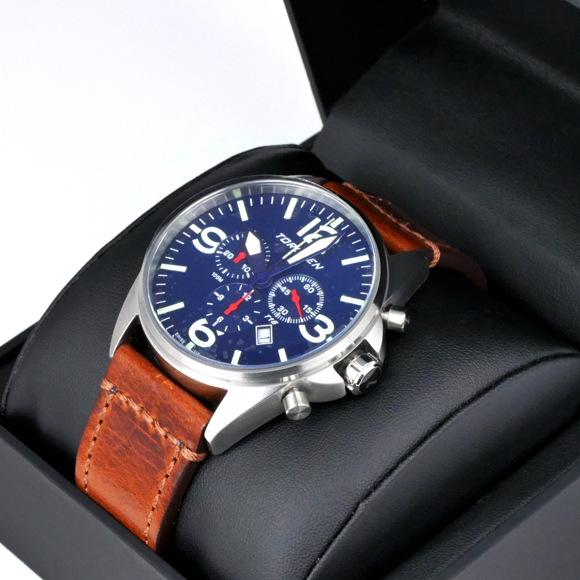 Torgoen T16 Pilot Men's Watch Blue Dial Vintage Leather Strap T16BL44SV / TN/1034 Torgoen T16 Pilot Men's Watch Blue Dial Vintage Leather Strap T16BL44SV / TN/1034