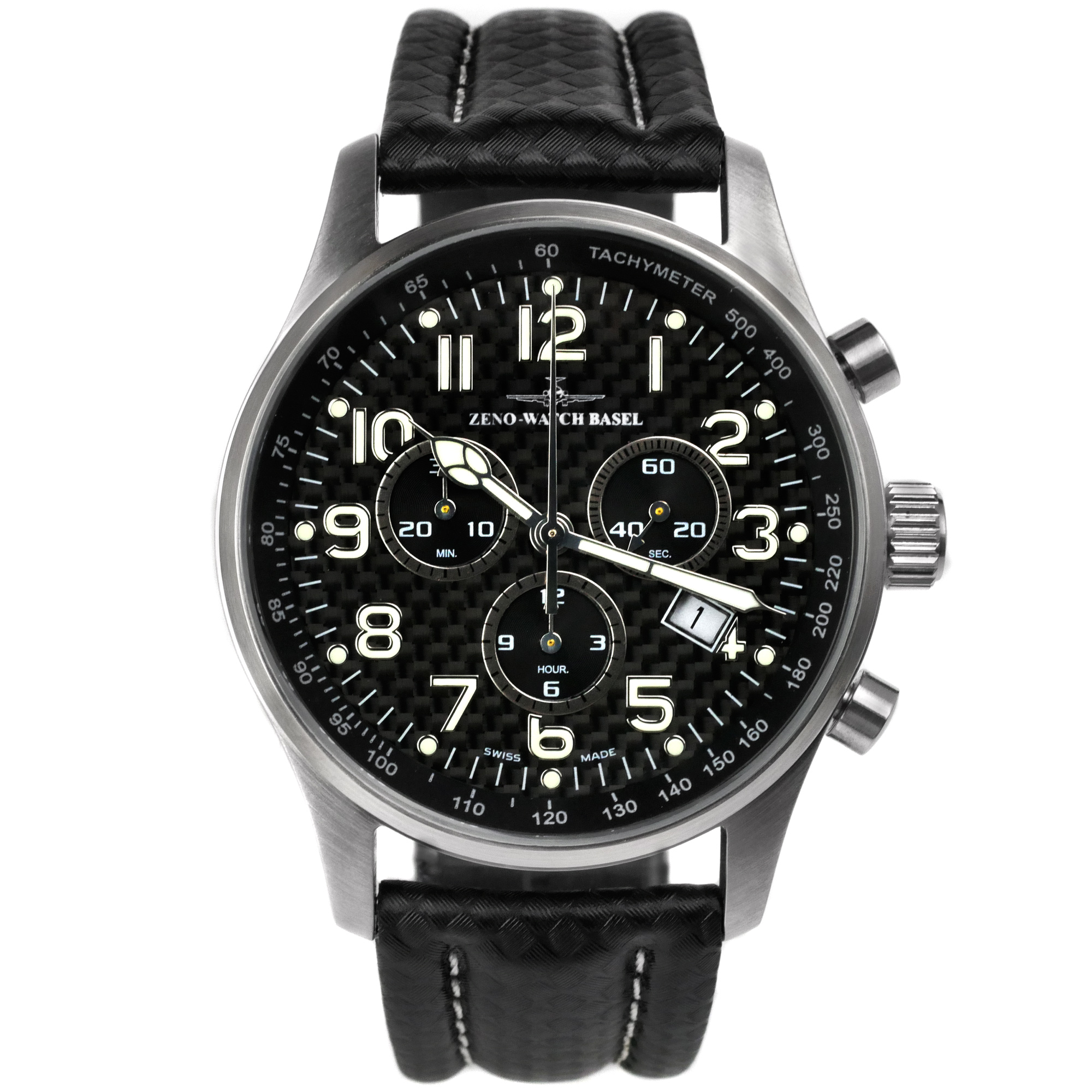 Zeno-Watch Basel Tachymeter Quartz Chronograph Carbon Swiss Men's Watch 42mm 5ATM 4013-5030Q-s1