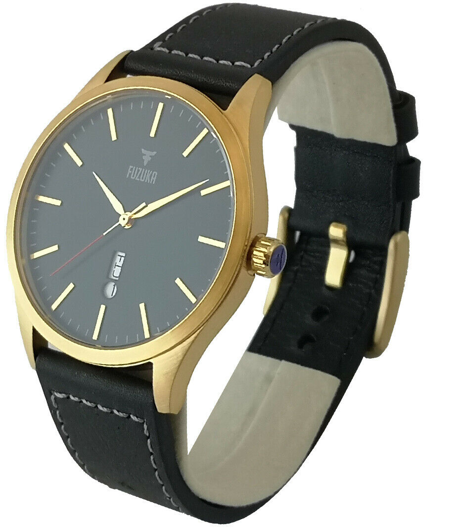 Fuzuka Gold Black Leather Strap Japanese Ladies Youth Elegant Watch Japan Fuzuka Gold Black Leather Strap Japanese Ladies Youth Elegant Watch Japan