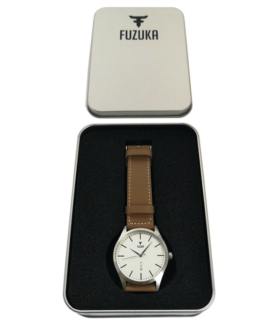 Fuzuka 42mm Silver Ivory Leather Men's Ladies Unisex Dress Elegant Watch Japan Fuzuka 42mm Silver Ivory Leather Men's Ladies Unisex Dress Elegant Watch Japan