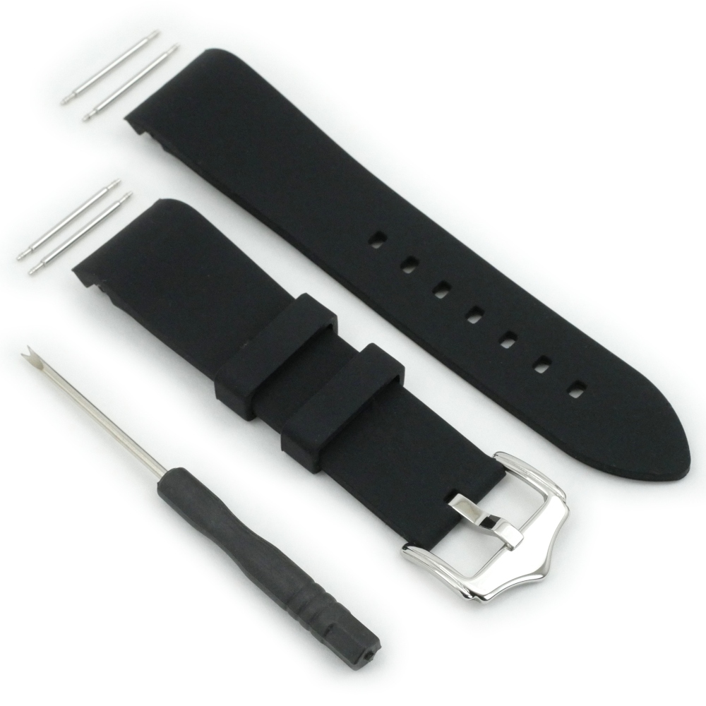 Chronotiempo Universal Silicone Watch Band Slim Watch Strap with Curved Ends 22mm Black With Stainless Steel Buckle