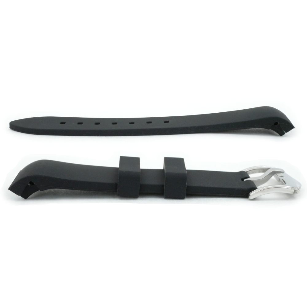 Chronotiempo Universal Silicone Watch Band Slim Watch Strap with Curved Ends 22mm Black With Stainless Steel Buckle