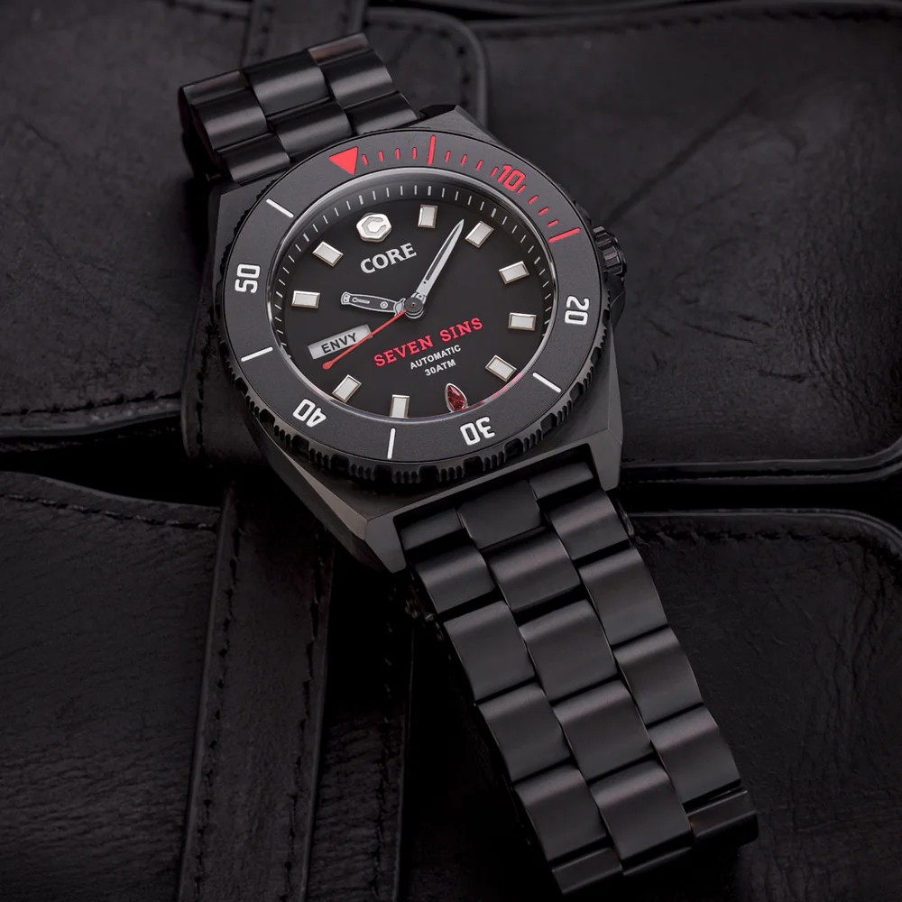 Core Seven Sins Black 42mm Automatic Diver Watch WR300