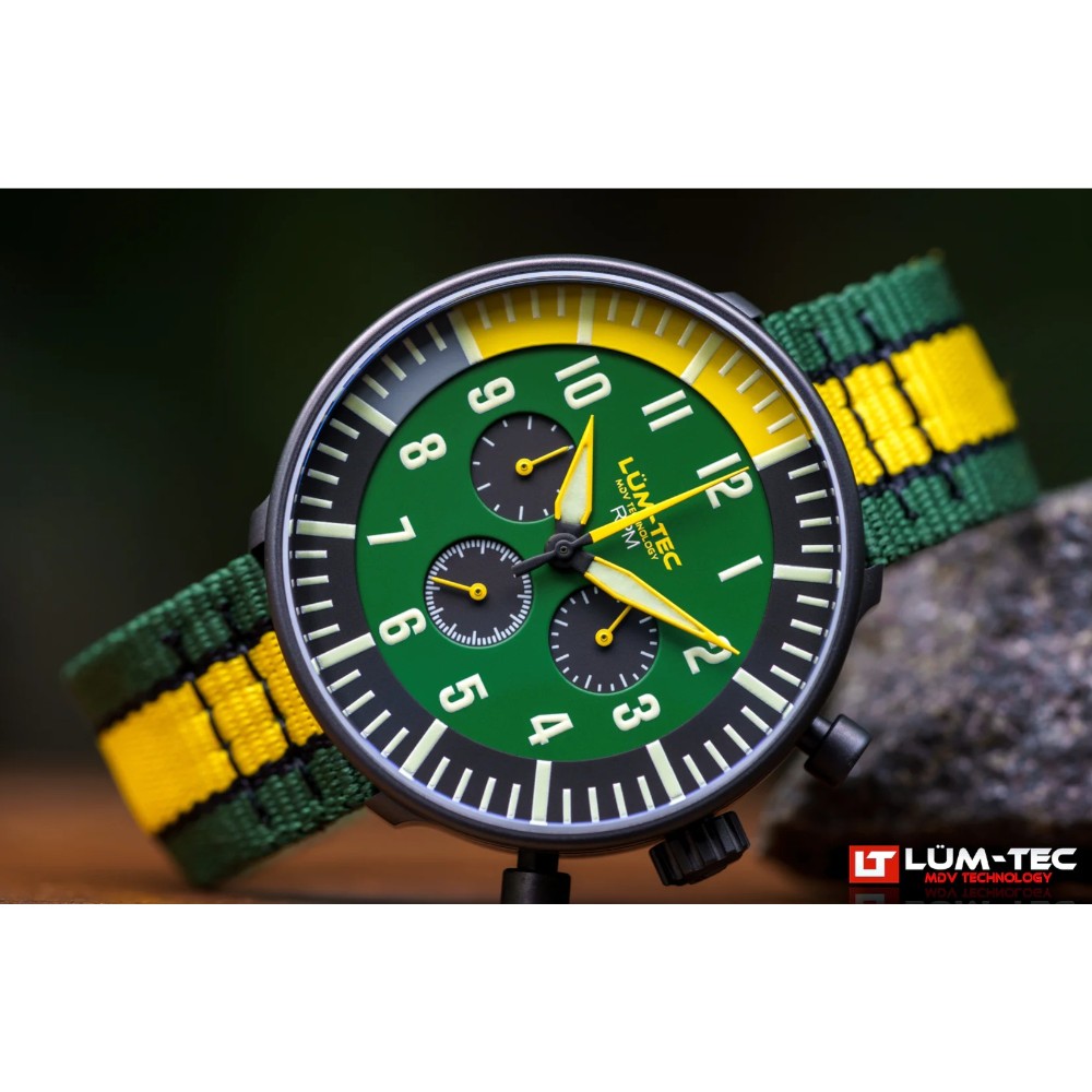 Lum-Tec RPM 3 MDV Technology 43mm Quartz Miyota OS20 Bezel Grey Dial Green Yellow Lum-Tec RPM 3 MDV Technology 43mm Quartz Miyota OS20 Bezel Grey Dial Green Yellow