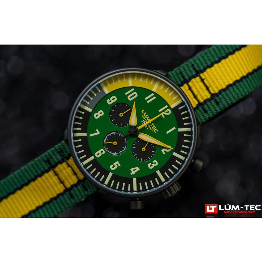 Lum-Tec RPM 3 MDV Technology 43mm Quartz Miyota OS20 Bezel Grey Dial Green Yellow Lum-Tec RPM 3 MDV Technology 43mm Quartz Miyota OS20 Bezel Grey Dial Green Yellow