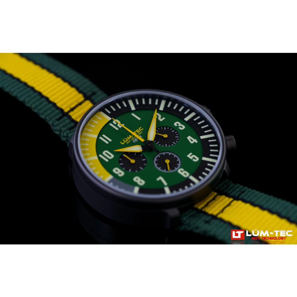 Lum-Tec RPM 3 MDV Technology 43mm Quartz Miyota OS20 Bezel Grey Dial Green Yellow Lum-Tec RPM 3 MDV Technology 43mm Quartz Miyota OS20 Bezel Grey Dial Green Yellow