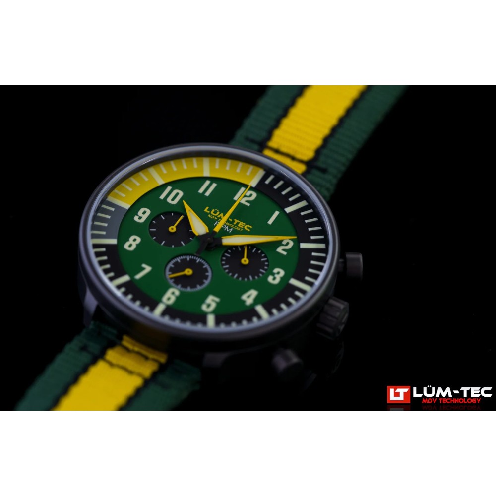 Lum-Tec RPM 3 MDV Technology 43mm Quartz Miyota OS20 Bezel Grey Dial Green Yellow Lum-Tec RPM 3 MDV Technology 43mm Quartz Miyota OS20 Bezel Grey Dial Green Yellow