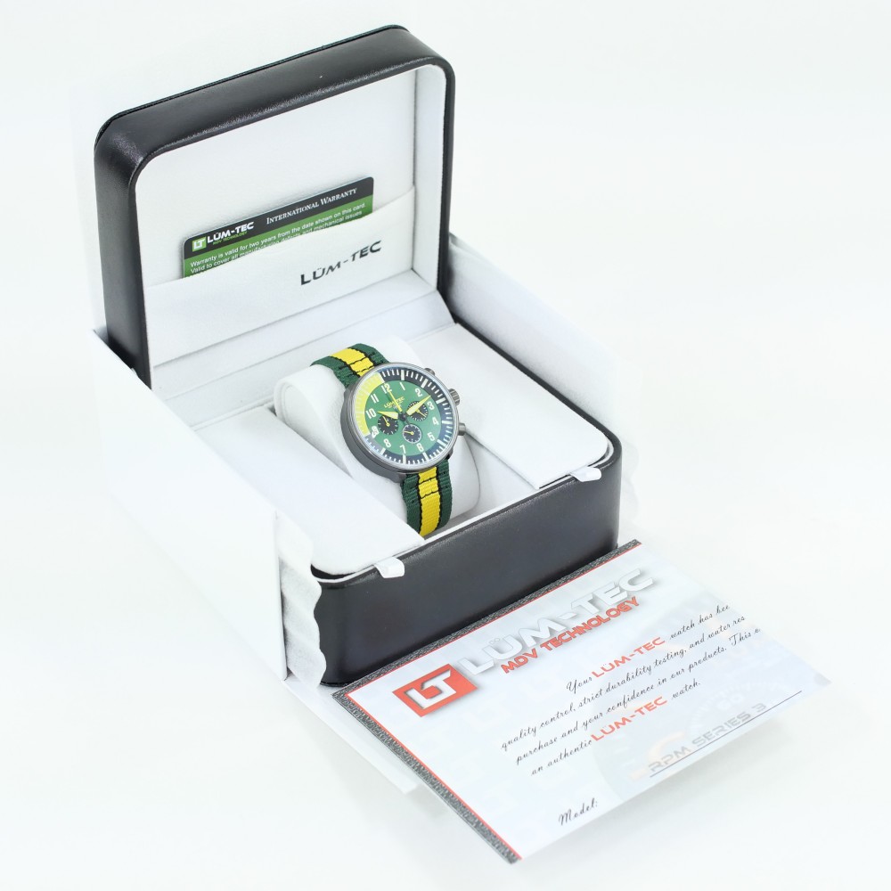 Lum-Tec RPM 3 MDV Technology 43mm Quartz Miyota OS20 Bezel Grey Dial Green Yellow