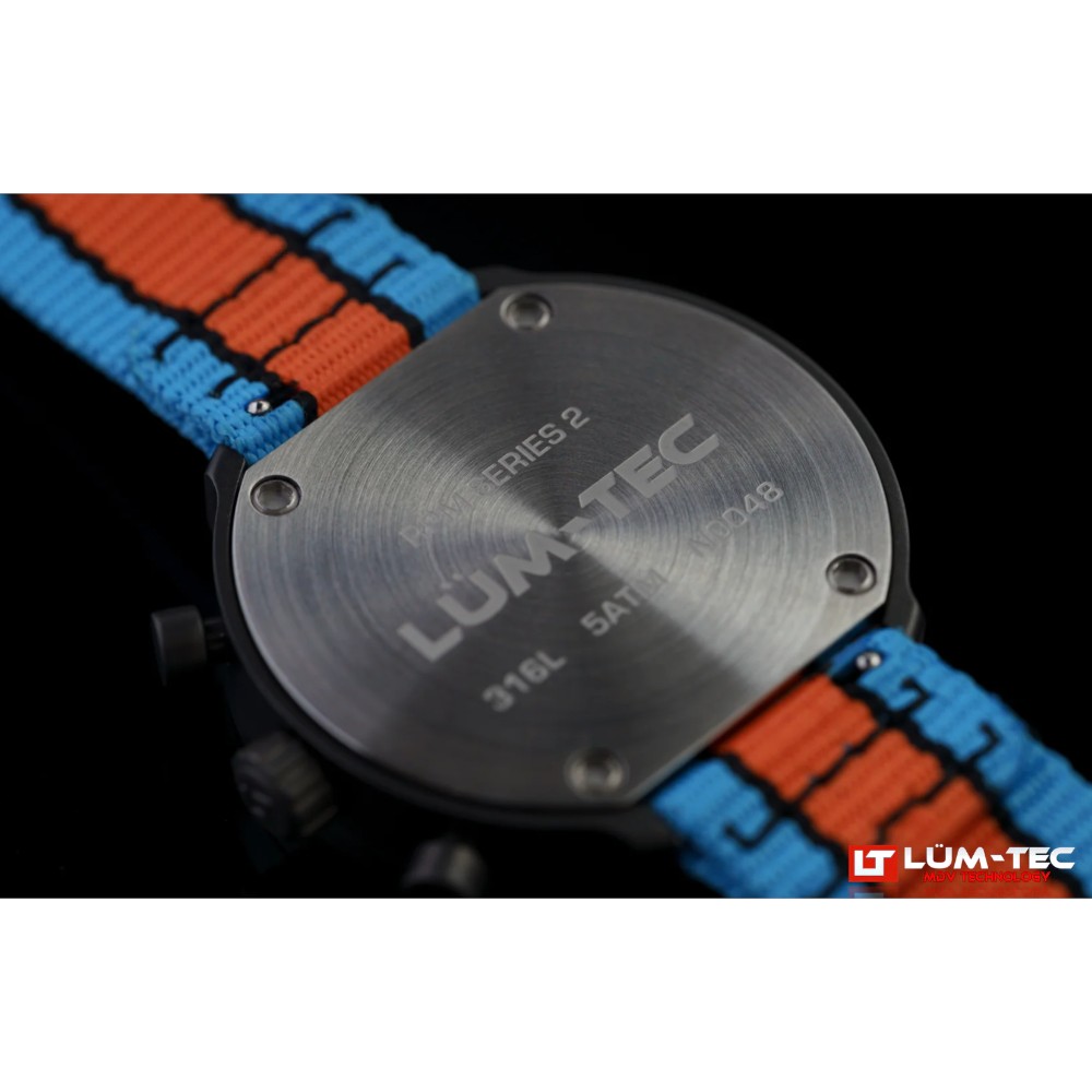 Lum-Tec RPM 2 MDV Technology 43mm Quartz Miyota OS20 Bezel Grey Dial Blue Orange