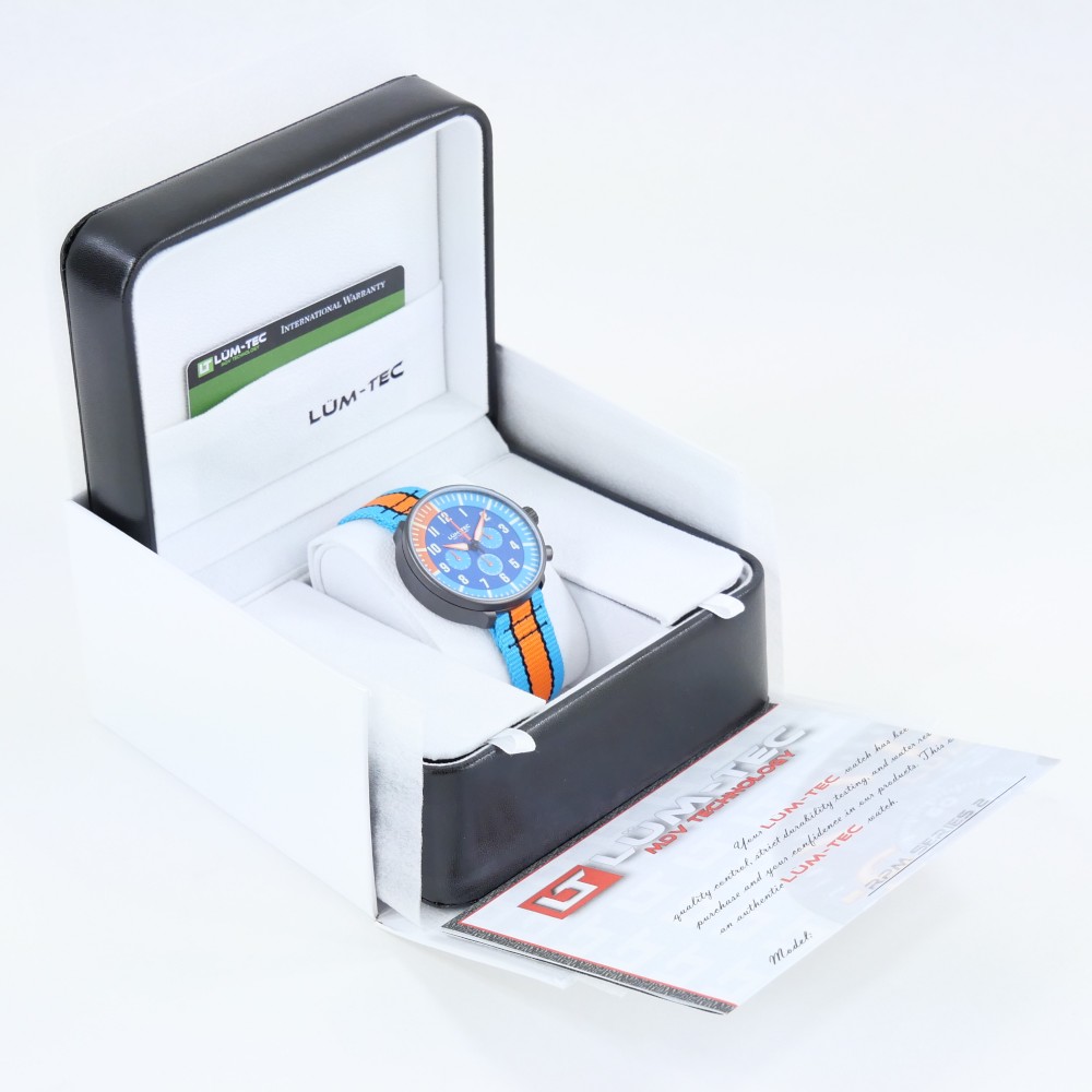 Lum-Tec RPM 2 MDV Technology 43mm Quartz Miyota OS20 Bezel Grey Dial Blue Orange