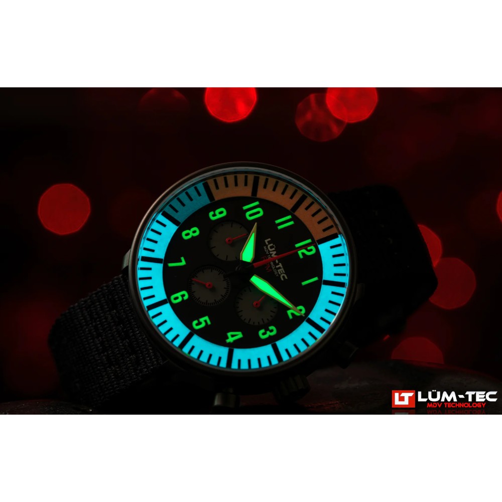 Lum-Tec RPM 1 MDV Technology 43mm Quartz Miyota OS20 Bezel Grey Dial Black Red