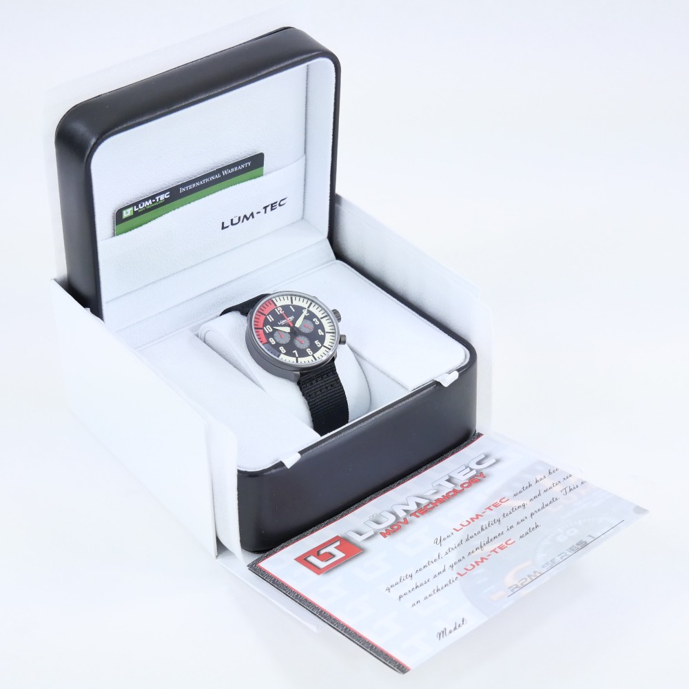 Lum-Tec RPM 1 MDV Technology 43mm Quartz Miyota OS20 Bezel Grey Dial Black Red
