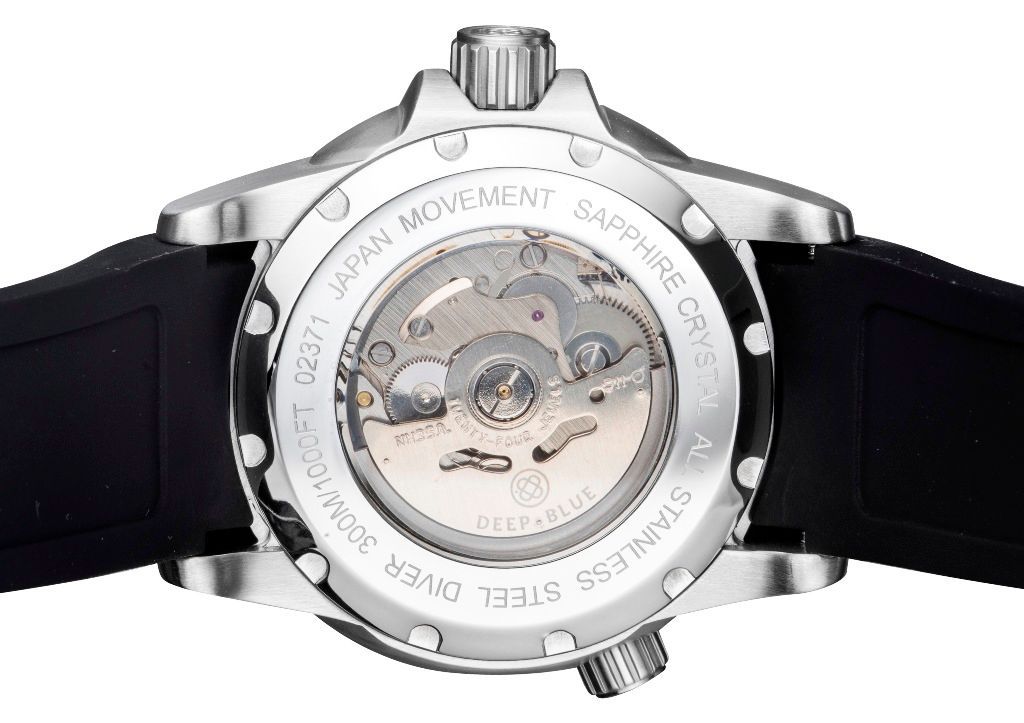 Deep Blue Master 1000 II 44mm Automatic Diver Watch Black Bezel/Slate Grey Blue Sunray Dial/Black Silicon Band