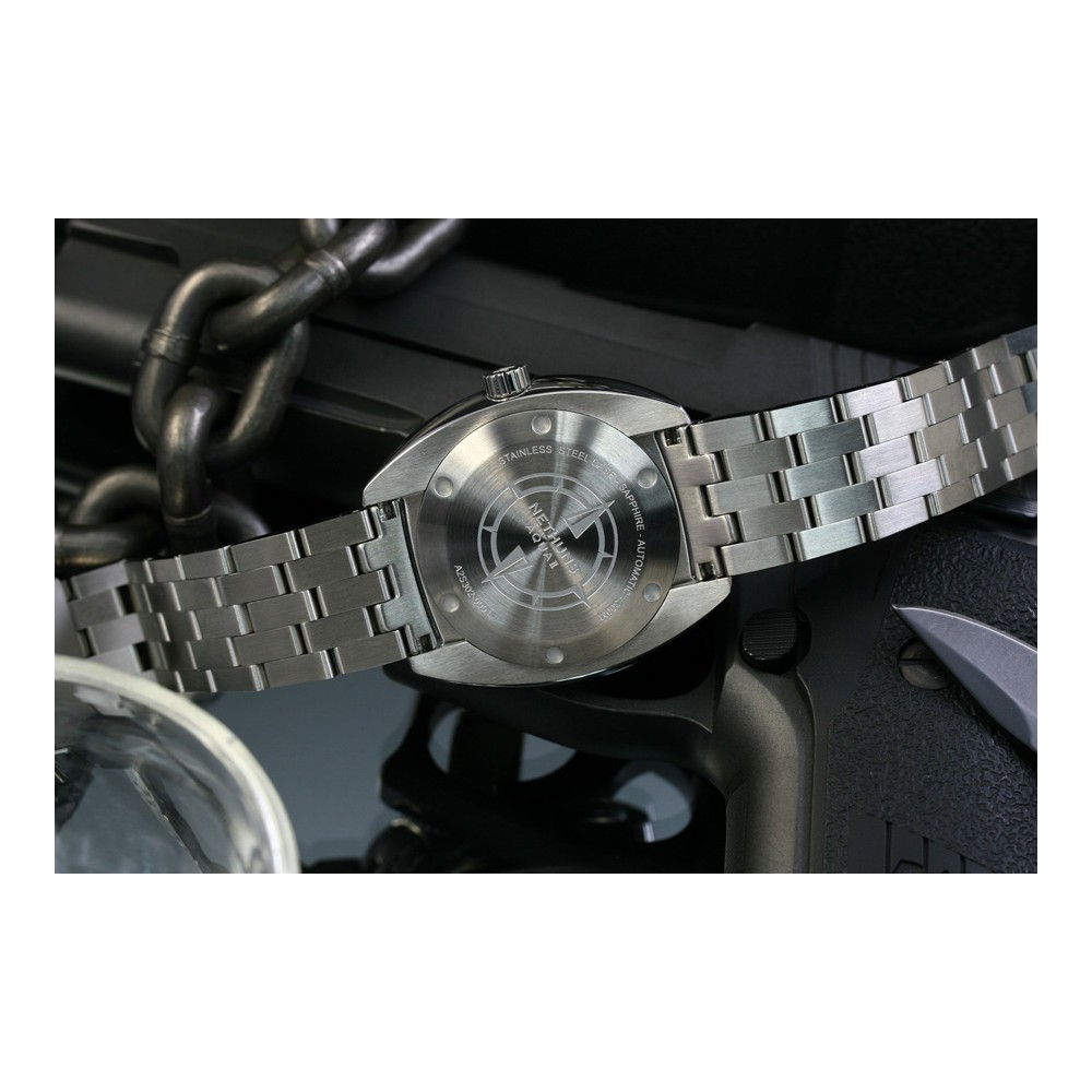 Nethuns Aqua II Steel 44mm Automatic Diver Men Watch WR 300m Dial Black A2S320