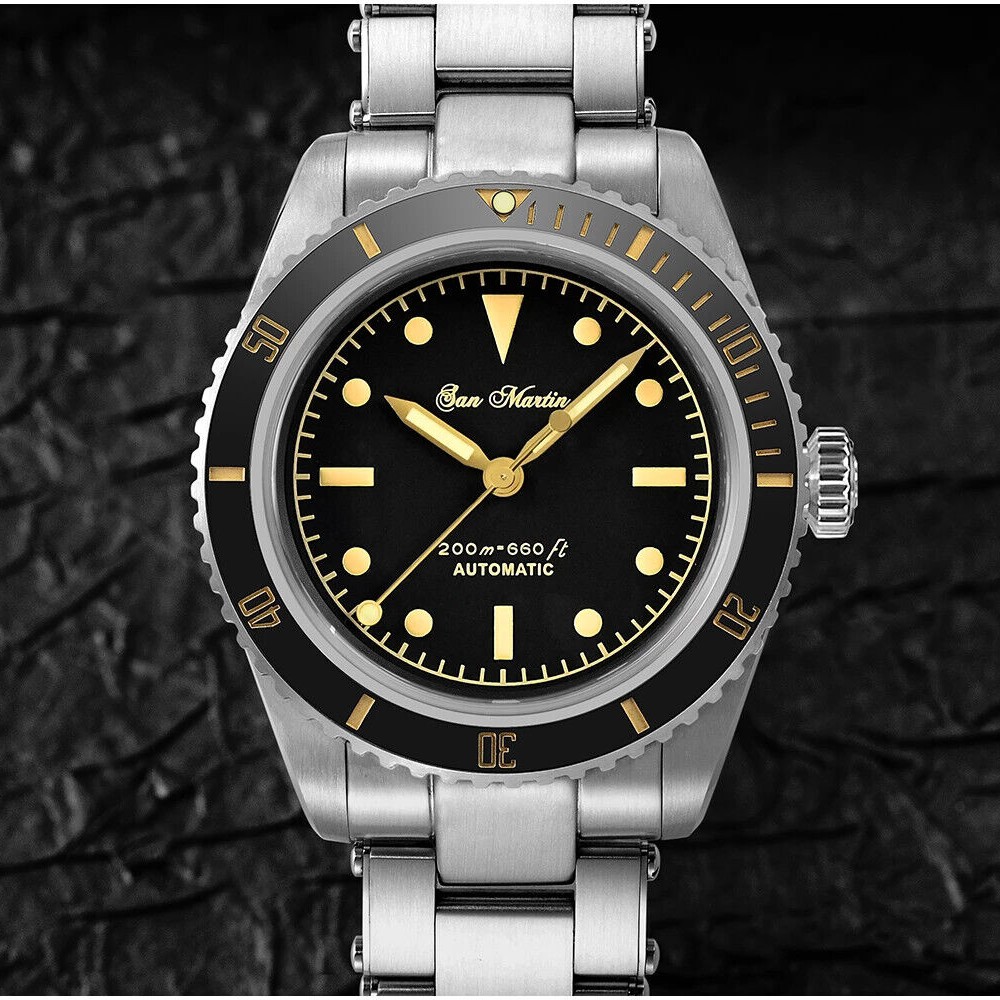 San Martin SN004-G-V2 38mm Vintage Automatic Mens Diver Watch Black Dial San Martin SN004-G-V2 38mm Vintage Automatic Mens Diver Watch Black Dial
