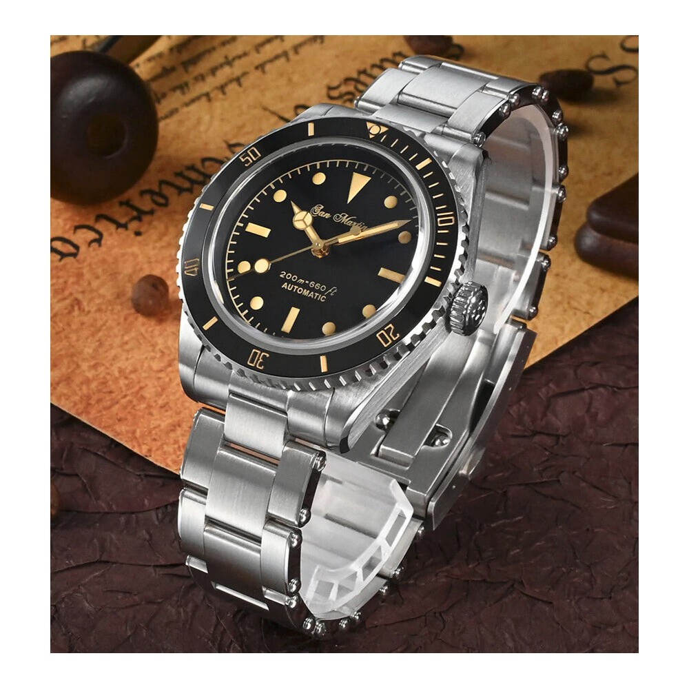 San Martin SN004-G-V2 38mm Vintage Automatic Mens Diver Watch Black Dial San Martin SN004-G-V2 38mm Vintage Automatic Mens Diver Watch Black Dial